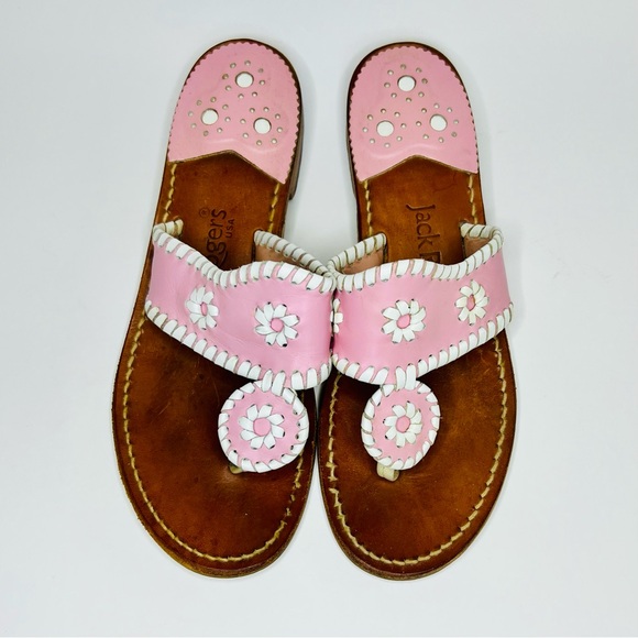Jack Rogers Women’s Pink White Leather Jacks Flat Sandals Size 7 - Picture 5 of 10